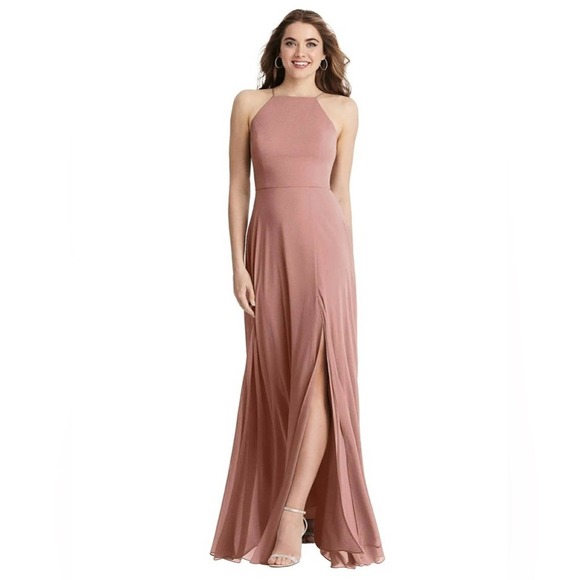 Lovely High Neck Chiffon Bridesmaid Dress - Picture 1 of 6